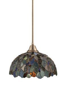 Toltec Lighting 26 BN 995 Stem Pendant Light Brushed Nickel Finish with Blue Mosaic Tiffany Glass, 16 Inch   Ceiling Pendant Fixtures  