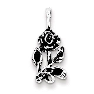 Sterling Silver Antiqued Rose Charm, Best Quality Free Gift Box Satisfaction Guaranteed: Pendant Necklaces: Jewelry