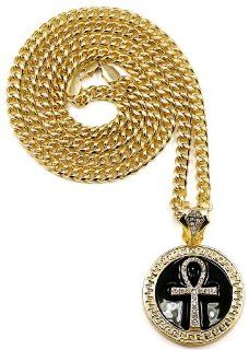 Ankh Necklace New Gold/Black Color Iced Out Medusa Pendant Necklace With 36 Inch 6mm Cuban Link Chain Jewelry