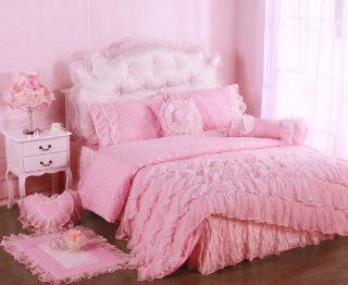DIAIDI Home Textile, Princess Lace Ruffle Bedding Set, Pink Bedding, Twin Bedding, 7Pcs   Bed Skirts