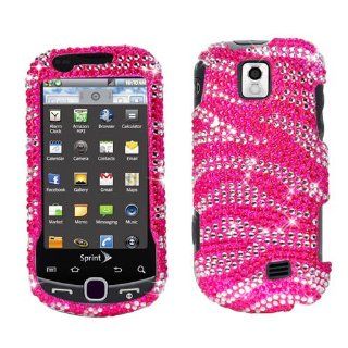 Hard Plastic Snap on Cover Fits Samsung M910 Intercept Hot Pink and White Zebra Full Diamond Sprint Cell Phones & Accessories