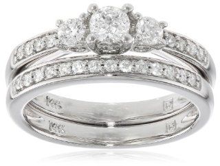14k White Gold Diamond Bridal Set Ring (1/2 cttw, G H Color, I1 I2 Clarity): Jewelry