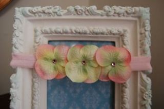 Pretty in Pink Triple Dainty Flowers with Swarovski Crystals Center on Soft Stretchy Light Pink Headband: Clothing