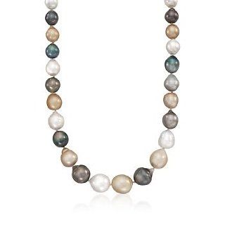 Multicolored Cultured South Sea Pearl Necklace, Gold Clasp. 16": Pearl Strands: Jewelry