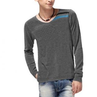 Mens Stylish Long Sleeve Pullover Ribbing Hem Casual Knit Shirt Dark Gray S at  Mens Clothing store
