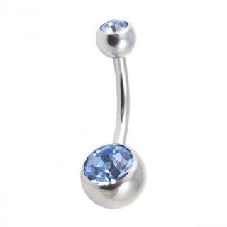 Double Gem Belly Button Navel Ring 14g 7/16"   LIGHT BLUE: Jewelry
