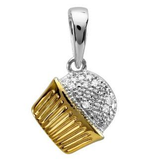 0.10 Carat (ctw) 10k Two Tone Gold Round Diamond Ladies Cupcake Pendant 1/10 CT: Jewelry