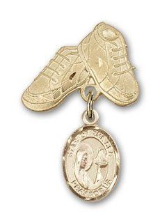 JewelsObsession's 14K Gold Baby Badge with Our Lady Star of the Sea Charm and Baby Boots Pin Brooches And Pins Jewelry