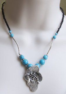 Flower Pendant Necklace Turquoise Silver Modern Chic Floral Jewelry : Other Products : Everything Else