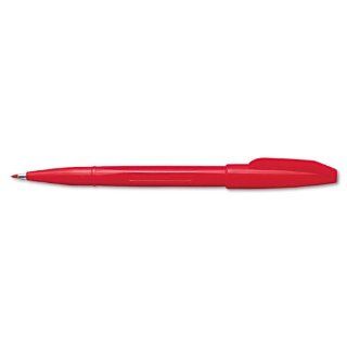 Pentel Sign Pen Stick Porous Point Pen, Fine Point, Red Barrel, Red Ink 12 Count (S520 B) : Office Products