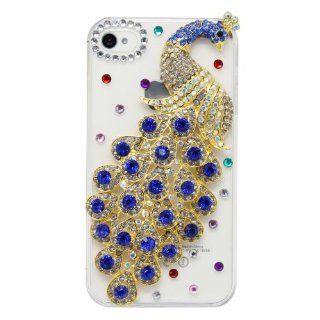 Green Fashion Handmade Luxury Bling Crystals Rhinestones 3d Blue Peacock Protector Case for Iphone 4 & 4s: Cell Phones & Accessories