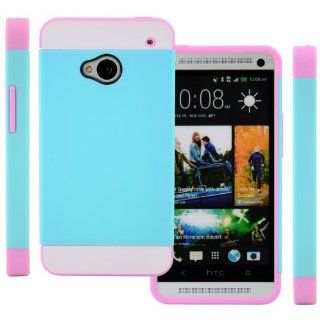 CellJoy Hybrid TPU 2PC Layered Hard Case Rubber Bumper for HTC ONE M7 (At&t / Sprint / T Mobile / Unlocked) [CellJoy Retail Packaging] (Teal Blue / White / Pink): Cell Phones & Accessories