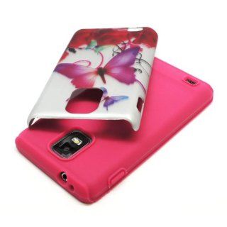 2in1 Hybrid Red Rose Flower Green Purple Butterfly Hard Plastic Cover Case with Soft Silicone Rubber Skin for AT&T Samsung Infuse 4G i997 + LCD Screen Protector Film + Clear Phone Stand Cell Phones & Accessories