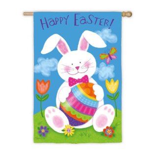 Cheery Spring "Happy Easter" Bunny Rabbit Decorative Outdoor Flag 43" x 29" : Patio, Lawn & Garden