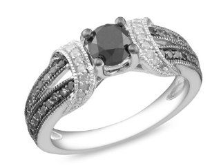 Sterling Silver Accent Black and White Diamond Ring, (1 Cttw, G H Color, I2 I3 Clarity) Jewelry