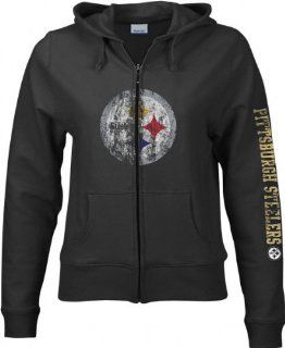 Pittsburgh Steelers Women's Black Giant Logo Full Zip Hooded Sweatshirt   Medium: Sports & Outdoors