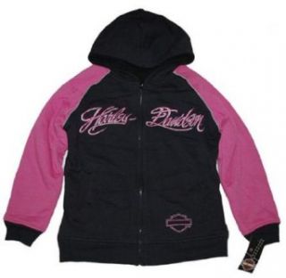 Harley Davidson Girls Fleece Hoodie Sweatshirt. Black/Hot Pink. 3121236: Clothing