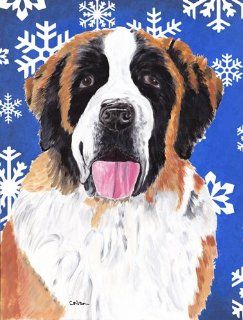 Saint Bernard Winter Snowflakes Holiday Flag Canvas House Size : Other Products : Patio, Lawn & Garden