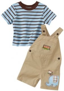 Baby Togs Baby boys Stripe Tee and Safari Woven Short with Elephant Motif, Blue/Khaki, 6/9: Infant And Toddler Clothing Sets: Clothing