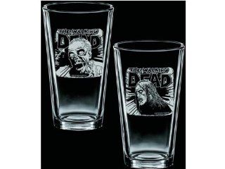 The Walking Dead Etched Pint 2 Glass Set Fresh Meat & Rise and Feed: Kitchen & Dining