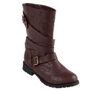 Brinley Co Womens Faux Leather Buckle Boot: Shoes