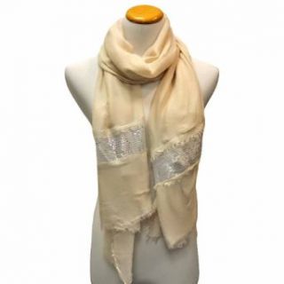 Luxury Divas Light Beige Lightweight Scarf Wrap With Silver Sequin Trim at  Womens Clothing store