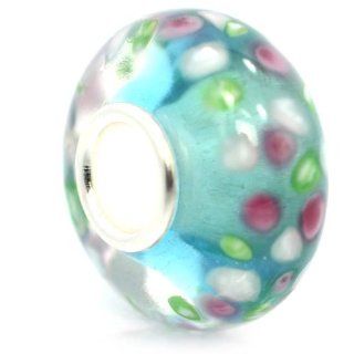 Pro Jewelry .925 Sterling Silver "Multicolor Paste in Clear Glass on Blue Core" Charm Beads for Snake Chain Charm Bracelets 5018: Jewelry