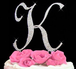 Letter K   Swarovski Crystal Monogram Wedding Cake Topper Letter Kitchen & Dining