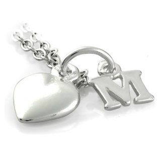 Silver Pendant Initial & Heart, Letter M 7.3x7.3mm: Jewelry