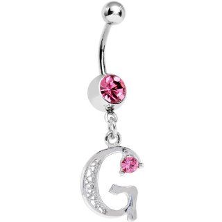 Passion Pink Jeweled INITIAL Dangle Belly Ring   LETTER "G": Body Piercing Barbells: Jewelry