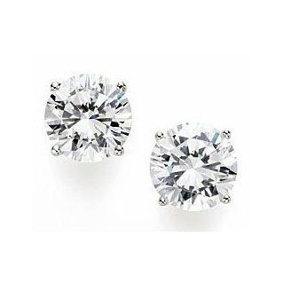 14K Solid White Gold AAA 6mm (0.24") 2 Carat Total Weight CZ Sparkling Screw Back Stud Earrings D Flawless: Jewelry