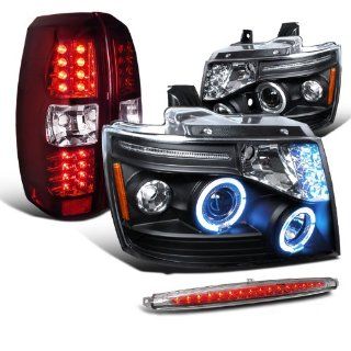 Chevy Avalanche Black Halo Headlights+Red Led Tail Lamps & Clear 3rd Brake Light: Automotive