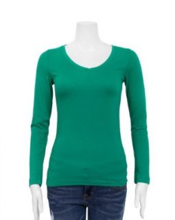 Hunter Green Ladies V neck Long Sleeve T Shirt at  Womens Clothing store: Fashion T Shirts