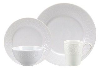 Nikko Blanc Fleur Fine China White 16 Piece Dinnerware Set Service for 4: Dish Set: Kitchen & Dining