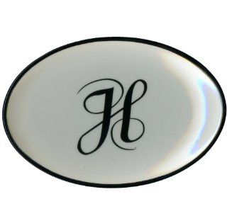 Letter H   Mud Pie Monogram Initial Black and White Coin Holder or Soap Dish   5.5 X 3.75 X .75 Inches   Soap Dishes Procelain Black And White