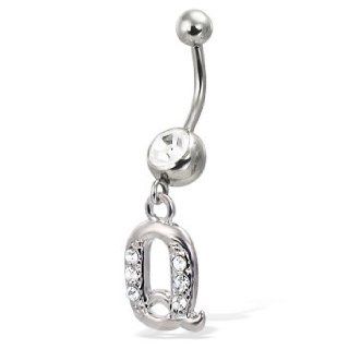 Cursive Initial Belly Button Ring, Letter Q: Jewelry