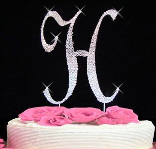 Letter H   Swarovski Crystal Monogram Wedding Cake Topper Letter: Kitchen & Dining
