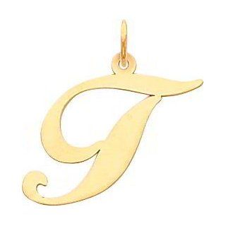 14K Yellow Gold Large Fancy Script Initial T Charm: Bead Charms: Jewelry