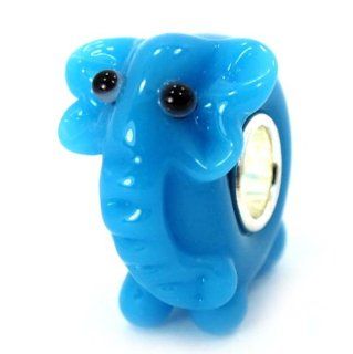 .925 Sterling Silver Glass "3D Elephant" Charm Bead for Snake Chain Charm Bracelets: Jewelry