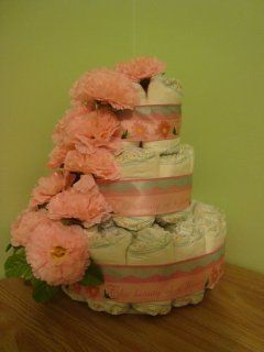 Faux Flower with Design Ribbon Baby Girl 3 Layer Diaper Cake (flower bunches   poof flower) or Shower Centerpiece   Comes Decoratively Wrapped Making it a Great Gift   Other Gift Options Also Available: Health & Personal Care
