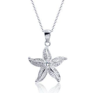 PRJewelry 18k White Gold Plated Cubic Zirconia Starfish Pendant Necklace 16"+ 2" Extender: Starfish Nickle Free: Jewelry