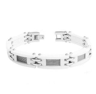 Style # CCB86 TY0 Two Tone White Ceramic and Stainless Steel Mesh Men's Designer Bracelet   approx. 10 mm x 8.5 inches Link Bracelets Jewelry