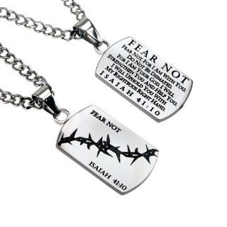 Christian Mens Stainless Steel Abstinence "Fear Not   Fear Not, for I Am with You; Do Not Be Dismayed, for I Am Your God. I Will Strengthen You and Help You; I Will Uphold You with My Righteous Hand   Isaiah 4110" Crown of Thorns Dog Tag Necklac