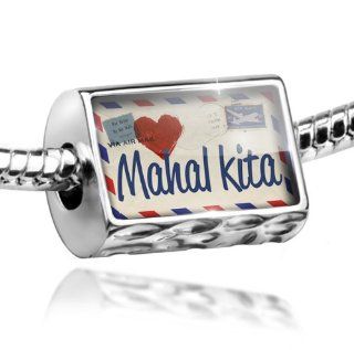 Charm I Love You Filipino Love Letter from the Philippines   Bead Fit All European Bracelets, Neonblond: Jewelry