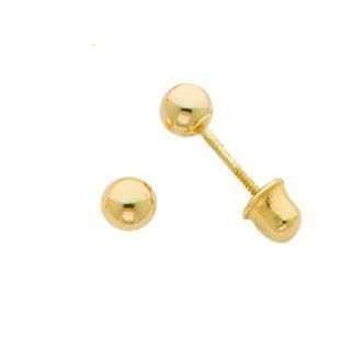 14K Yellow Gold 3mm Ball Stud Earrings with screw back for Baby and Children: Jewelry
