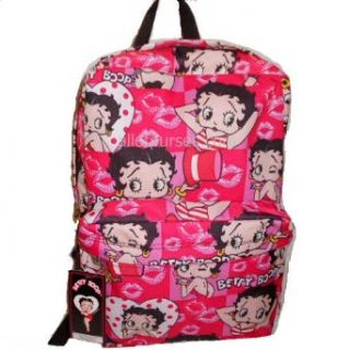 Betty Boop Black Pink Red Heart Back to School Pockets L Bag Handbag Backpack: Clothing