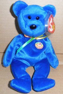 TY Beanie Babies Clubby Bear Stuffed Animal Plush Toy   8 1/2 inches tall   Blue with Rainbow Ribbon and Beanie Babies Official Club Button: Office Products