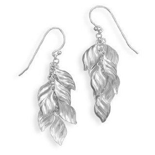 Sterling silver french wire earrings with 9 polished leaf drops. Earrings are approximately 46mm long. Each leaf is approximately 12mmx6mm.: Jewelry