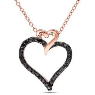 Rose Gold Flashed Silver Black Diamond Heart Shaped Pendant Necklace, (.25 cttw), 18": Jewelry