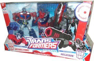 Transformers Animated Series Deluxe Class 2 Pack Set 6 Inch Tall Robot Action Figure   The Battle Begins   Optimus Prime with Double Handed Ion Axe and Megatron with Fusion Cannon that Converts to Sword: Toys & Games